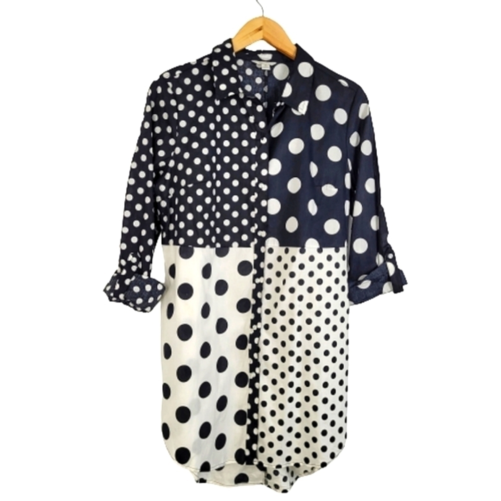 Est 1946 poka dot tunic button down top
